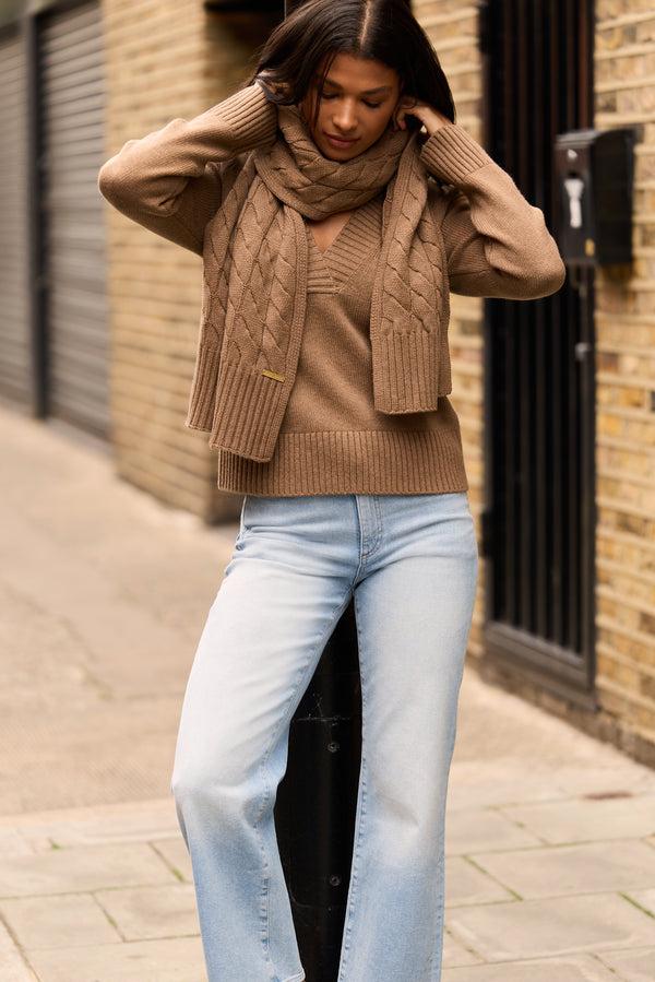 Heidi Klein Camel Cortina V Neck Jumper