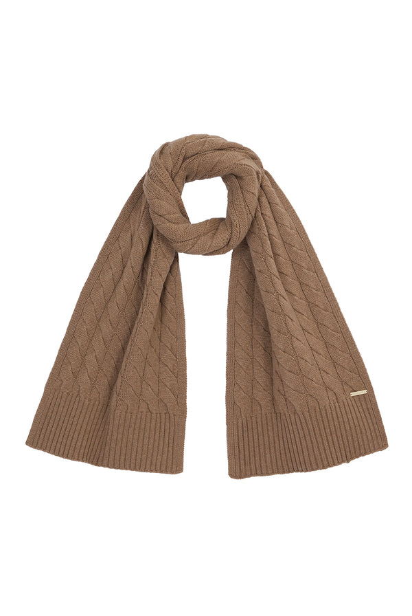 Heidi Klein Camel Meribel Cable Knit Scarf