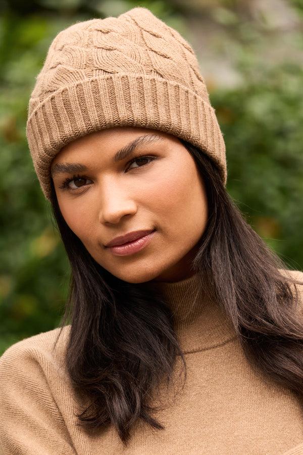 heidi klein Camel Vail Cable Knit Beanie