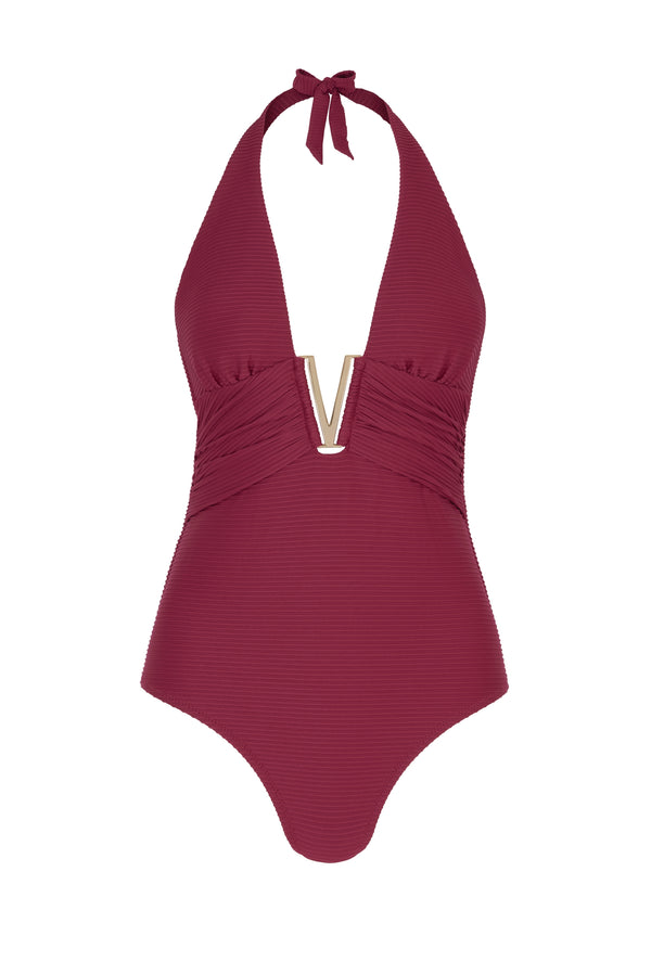 Heidi Klein Cassis V-Bar Halterneck Swimsuit
