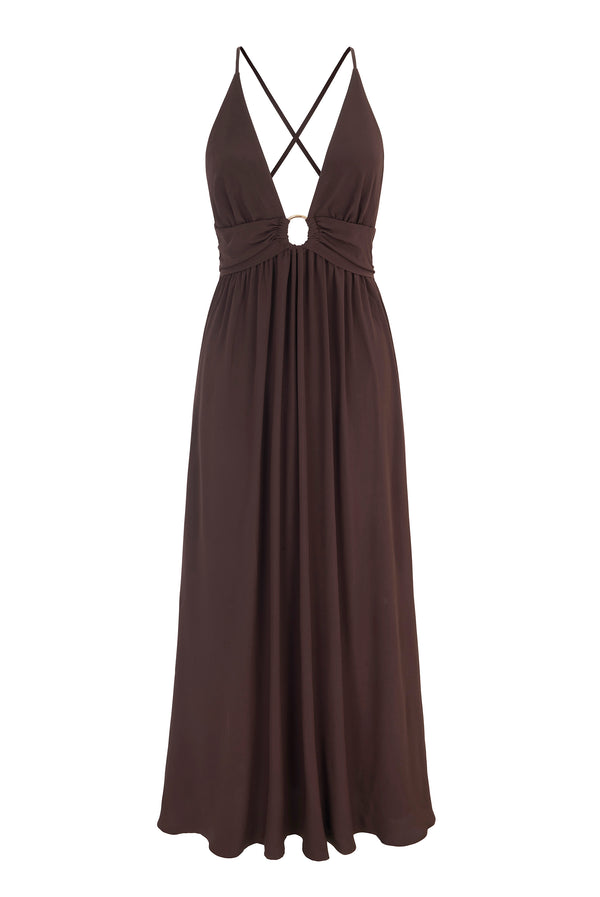 Heidi Klein Coco Palm Silk Cross Back Maxi Dress