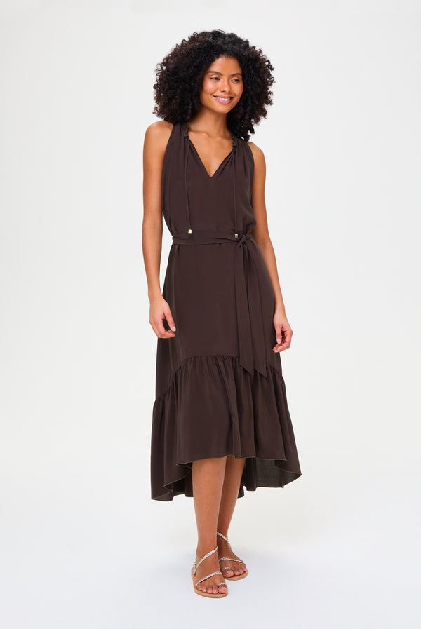 heidi klein Coco Palm Silk Frill Midi Dress