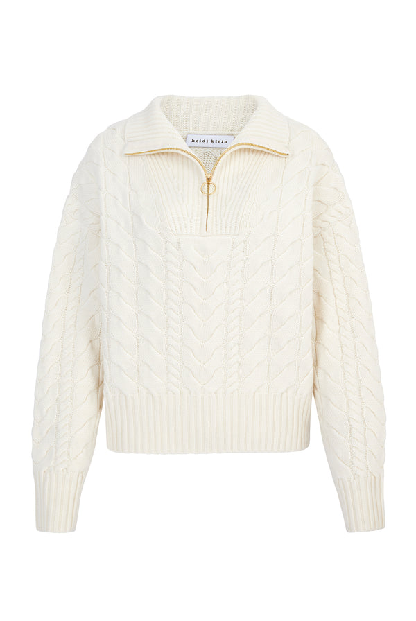 Heidi Klein Cream Lake Tahoe Half Zip Jumper