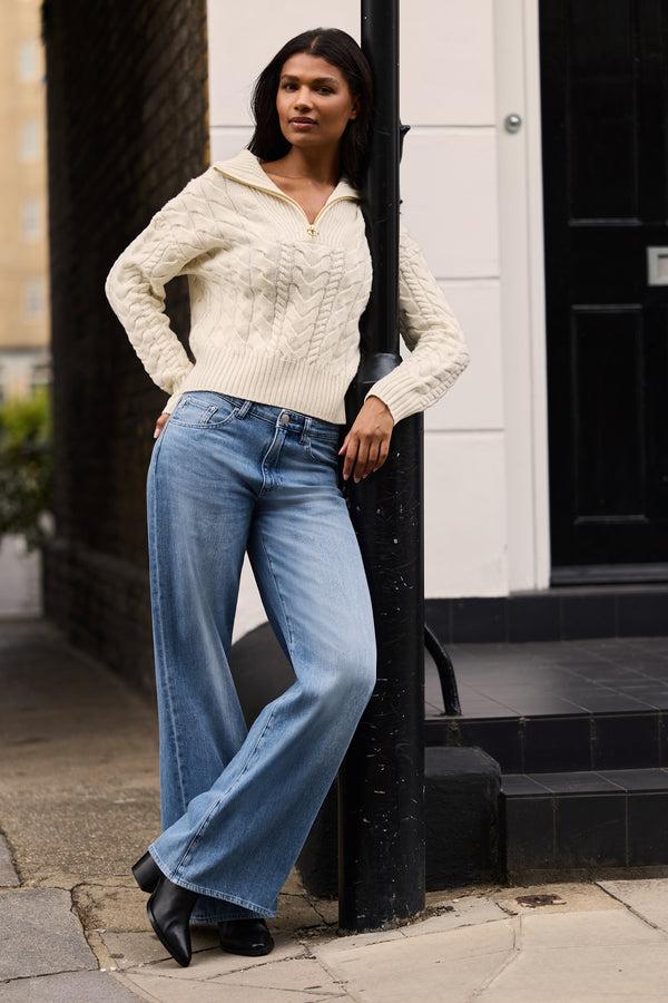 Heidi Klein Cream Lake Tahoe Half Zip Jumper