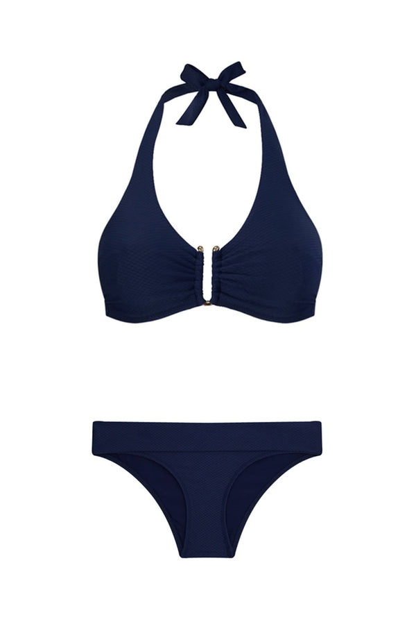Heidi Klein Navy Textured U-Bar Bikini