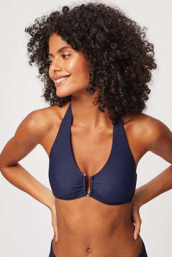 Heidi Klein Navy Textured U-Bar Bikini