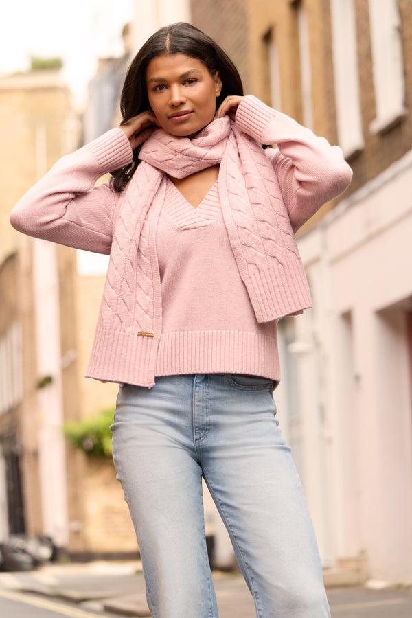 heidi klein Pink Meribel Cable Knit Scarf