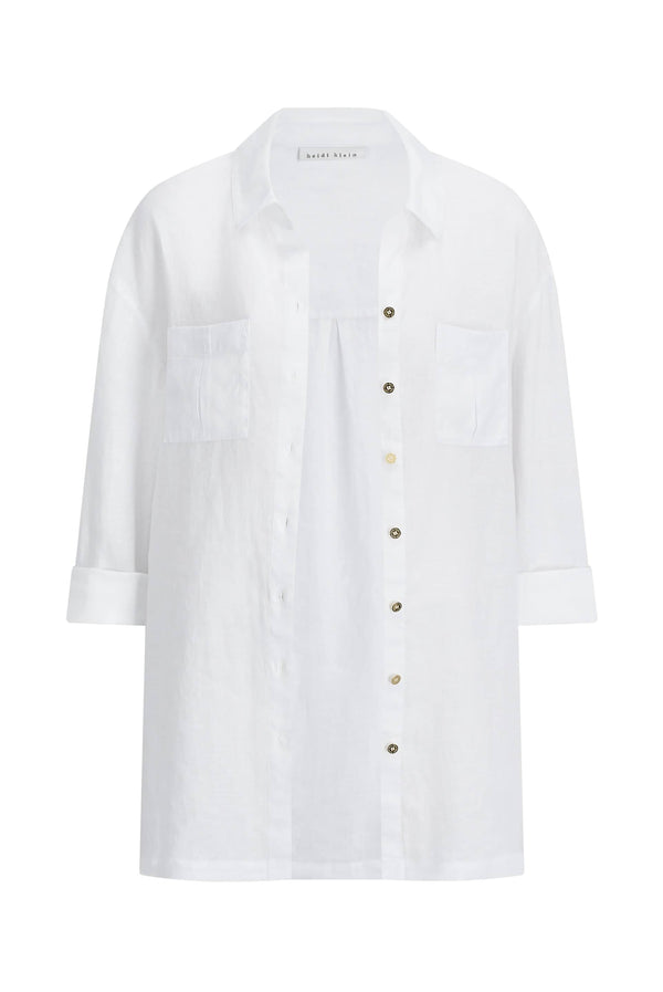 Heidi Klein White Bay Oversized Linen Beach Shirt
