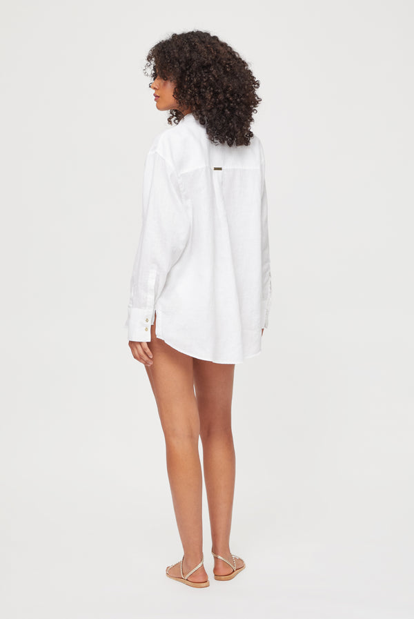 Heidi Klein White Bay Oversized Linen Beach Shirt