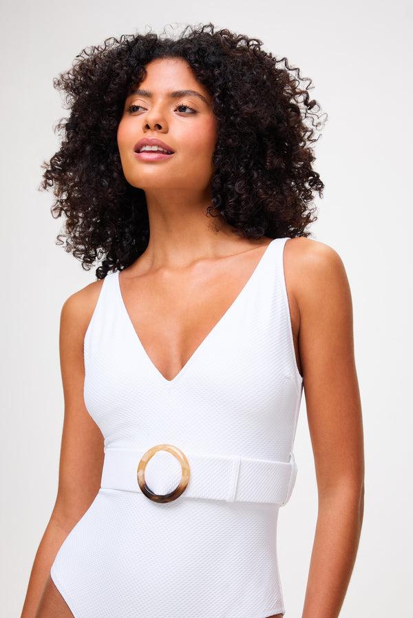 Heidi Klein White Belted Swimsuit