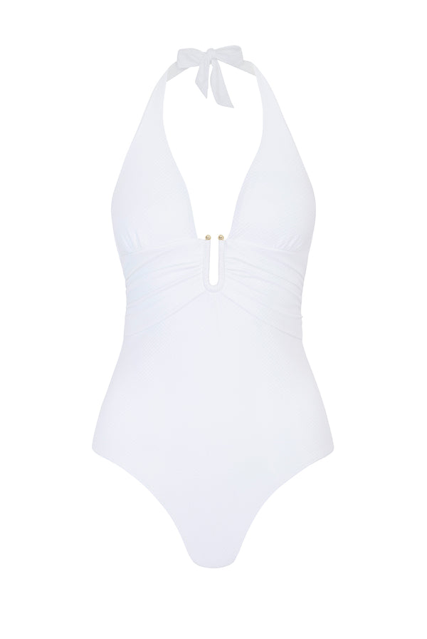Heidi Klein White Halterneck U-Bar Swimsuit