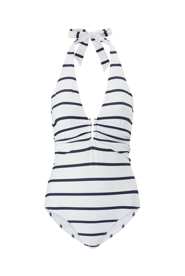 Heidi Klein Nautical Stripe U-Bar Halterneck Swimsuit Swimsuit