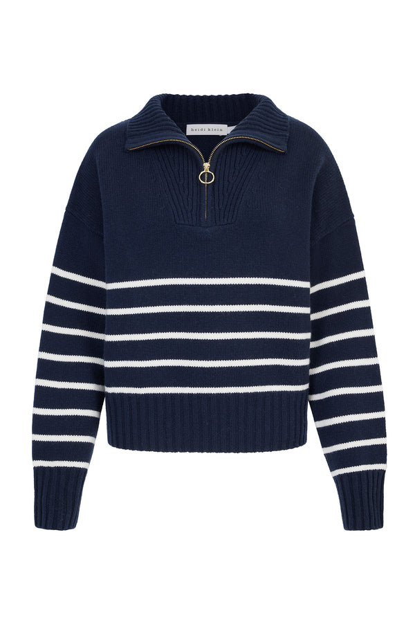 Heidi Klein Navy And Cream Lake Tahoe Half Zip Jumper
