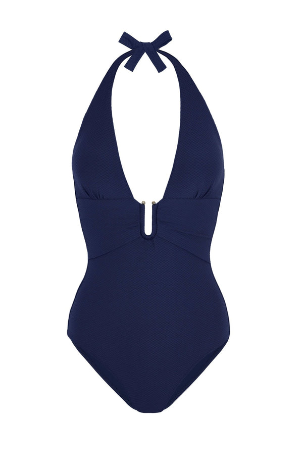Heidi Klein Navy U-Bar Halterneck Swimsuit Swimsuit