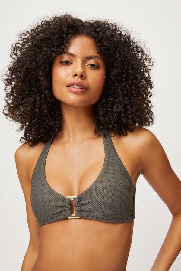 heidi klein Olive Green Rectangle Halterneck Top BIKINI TOP