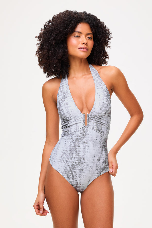 heidi klein Snake Print U-Bar Halterneck Swimsuit Swimsuit