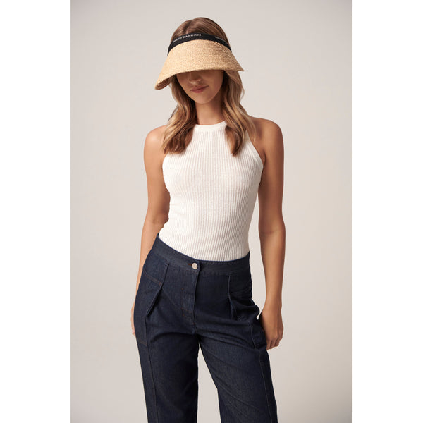 Helen Kaminski Bianca 12 Hat Visor Natural/Black Logo