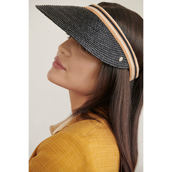 Helen Kaminski Bianca Hat Visor Charcoal/ Black Stripe