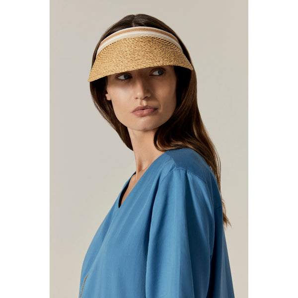 Helen Kaminski Bianca Hat Visor Natural/Nougat Stripe