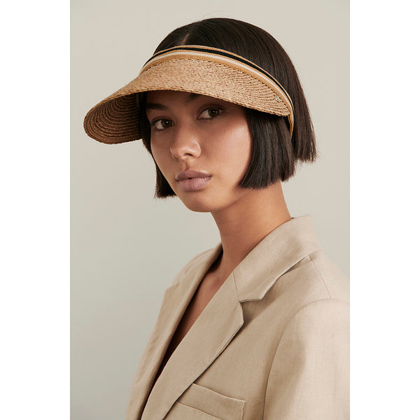 Helen Kaminski Bianca Hat Visor Nougat/Black Stripe
