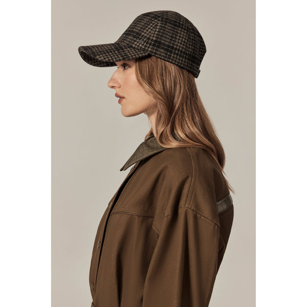 Helen Kaminski Buddy Wool Blend Check Cap Hat Cap Washed Khaki