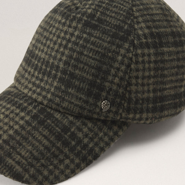 Helen Kaminski Buddy Wool Blend Check Cap Hat Cap Washed Khaki