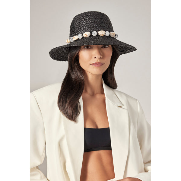 Helen Kaminski Darya Hat Wide Brim Charcoal/Natural