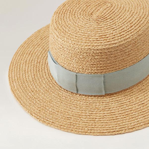 Helen Kaminski Gracie Hat Boater Natural/ Chalk Blue