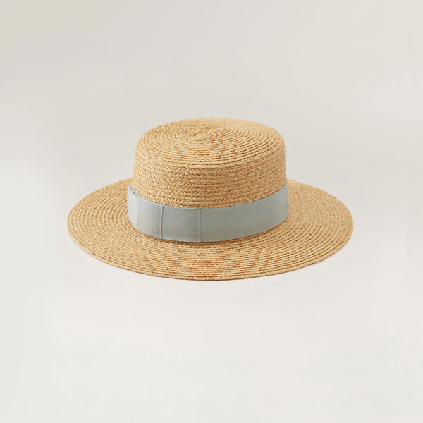 Helen Kaminski Gracie Hat Boater Natural/ Chalk Blue