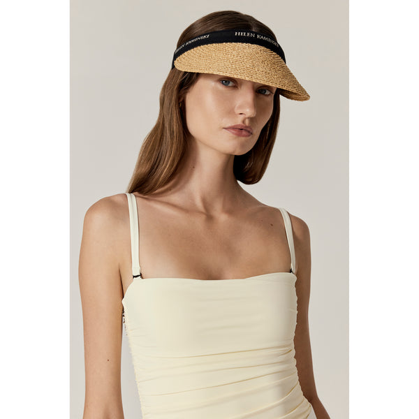 Helen Kaminski Bianca Hat Visor Natural/Black Logo