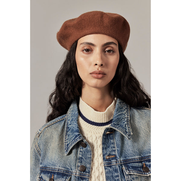 Helen Kaminski Issy Rollable Wool Beret Hat Beret Dark Camel