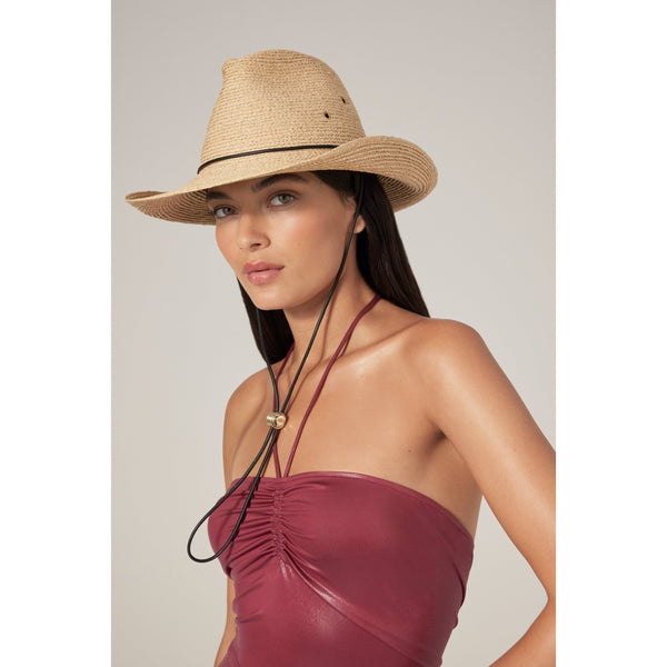Helen Kaminski Madison Raffia Braid Fedora Hat Cowboy Natural