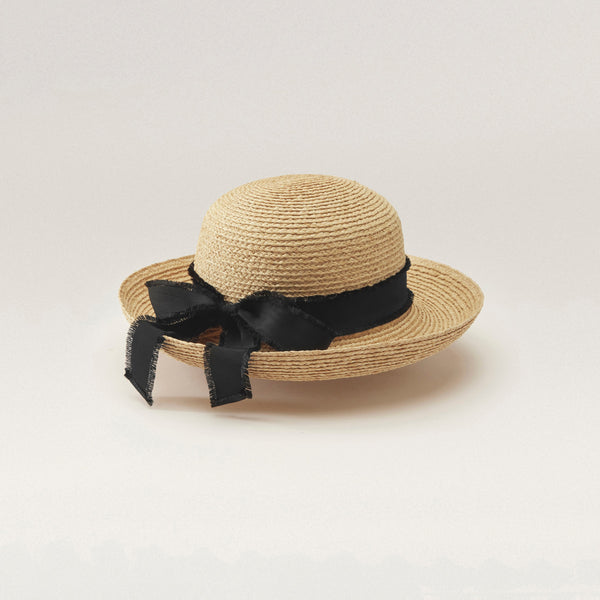 Helen Kaminski Newport SB Hat Turn Up Brim Natural/ Black Fringe