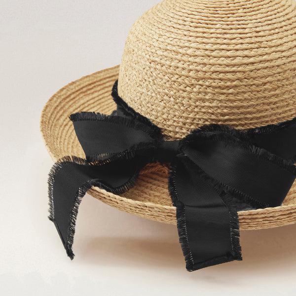 Helen Kaminski Newport SB Hat Turn Up Brim Natural/ Black Fringe