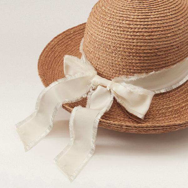 Helen Kaminski Newport SB Hat Turn Up Brim Nougat/ Cream Fringe