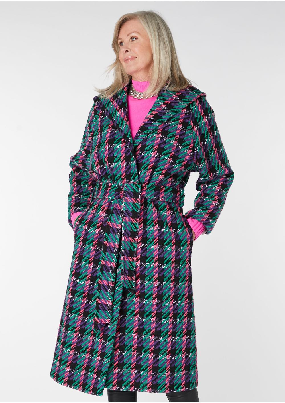 helene berman Frankie Check Coat with Tie Belt - size 14