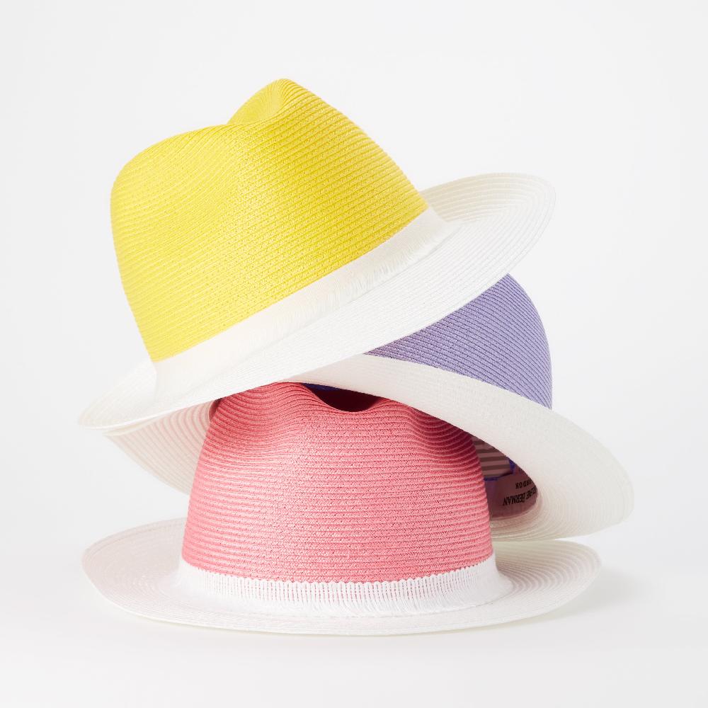 helene berman Naples Woven Fedora with White Frill Detail