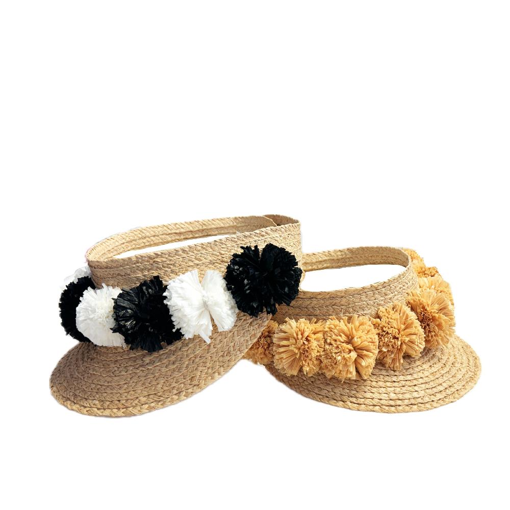 Helene Berman Ravello Raffia Visors With Pom Pom Detail
