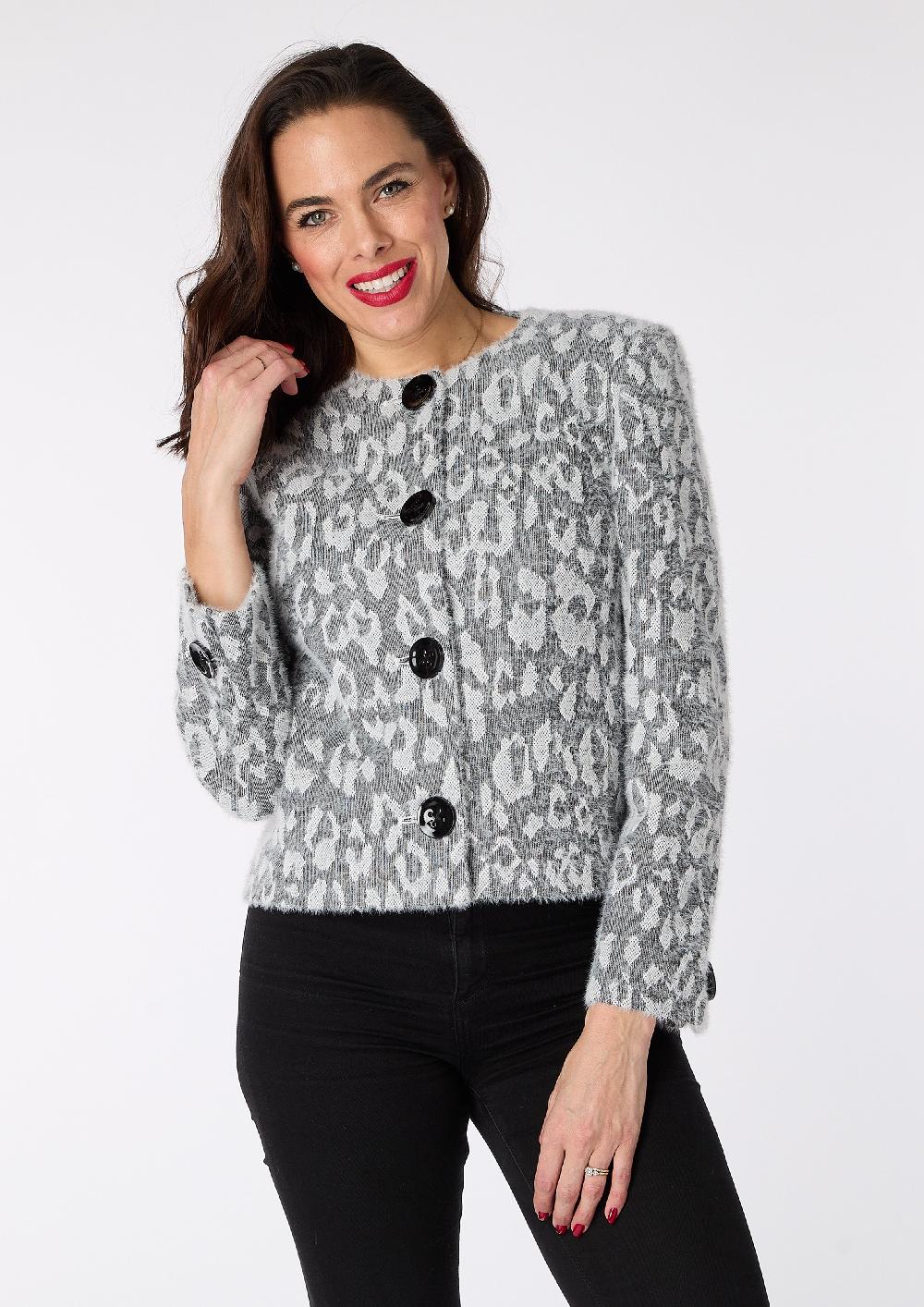 helene berman Sandy Round Neck Grey Animal Jacket - sizes 10 14