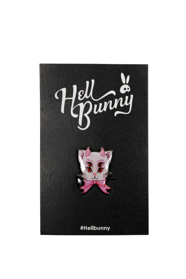 Hell Bunny 4 Eyed Kitty Pin Multi
