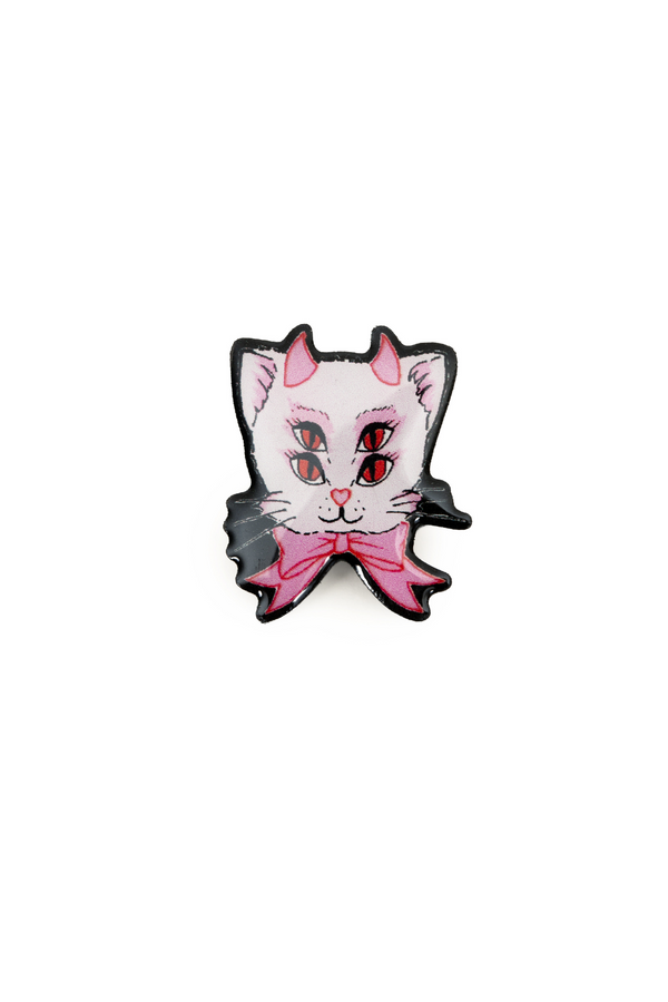 Hell Bunny 4 Eyed Kitty Pin Multi