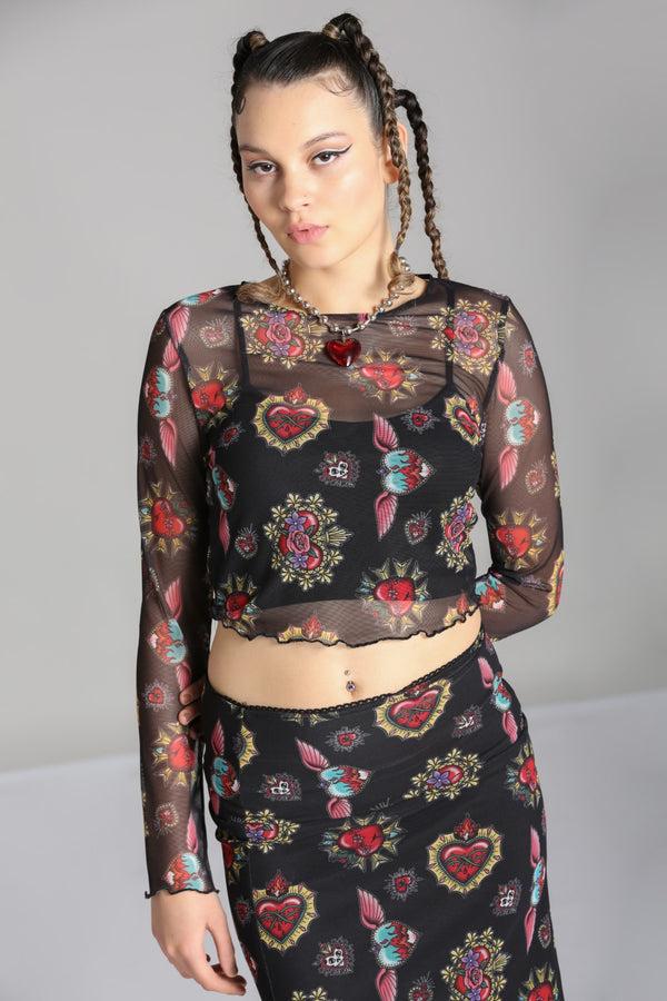 Hell Bunny Amias Mesh Top Black