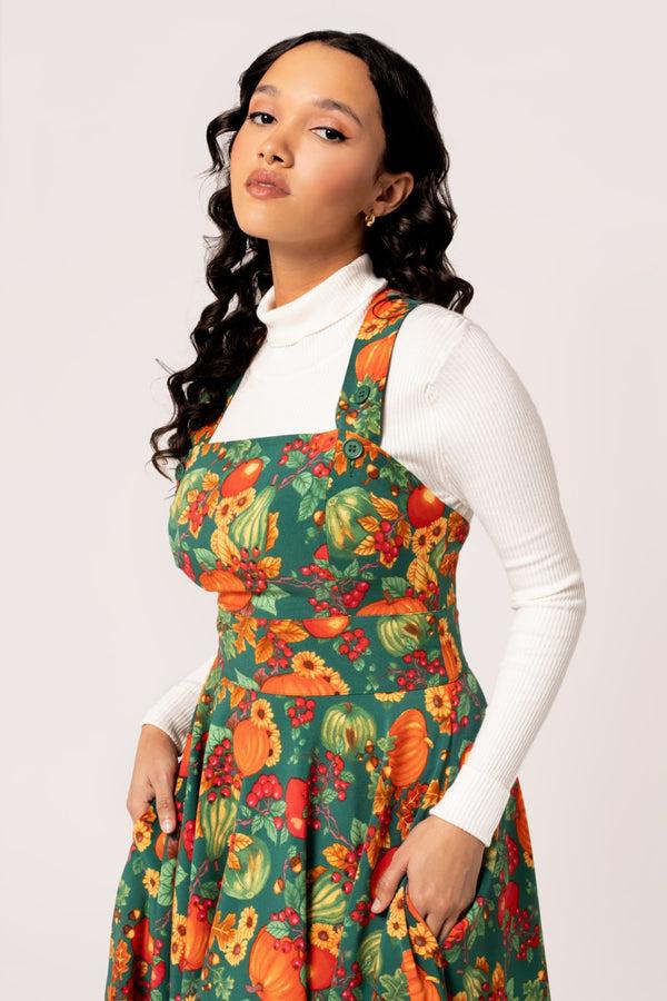 Hell Bunny Autumn Pinafore Dress Green