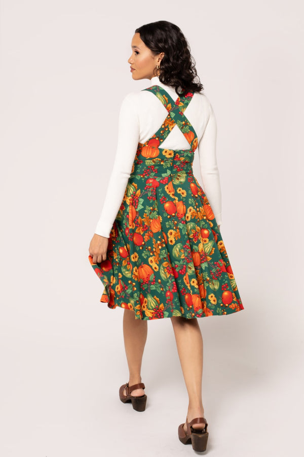 Hell Bunny Autumn Pinafore Dress Green