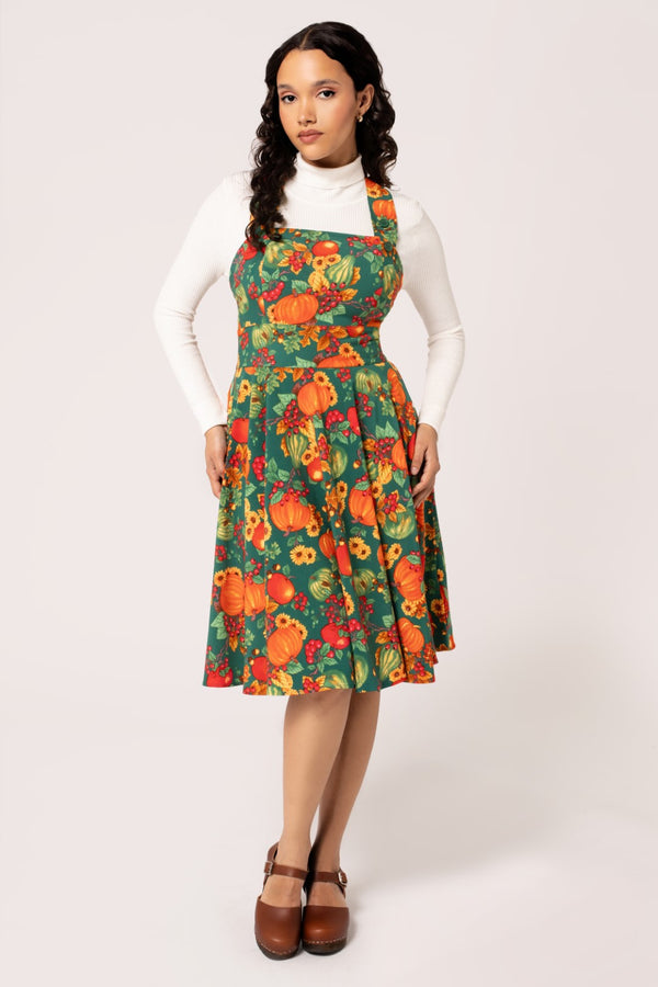 hell bunny Autumn Pinafore Dress Green