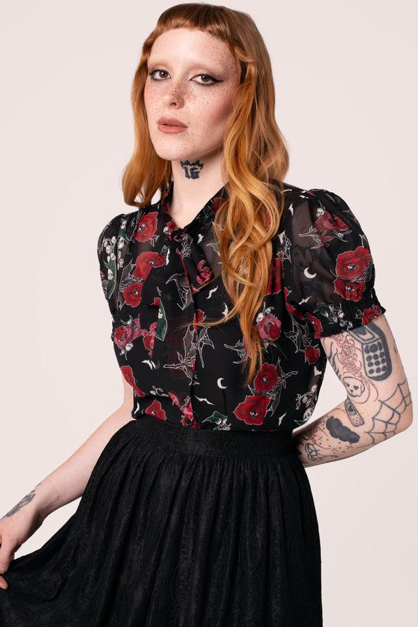 Hell Bunny Blooming Elle Blouse Black