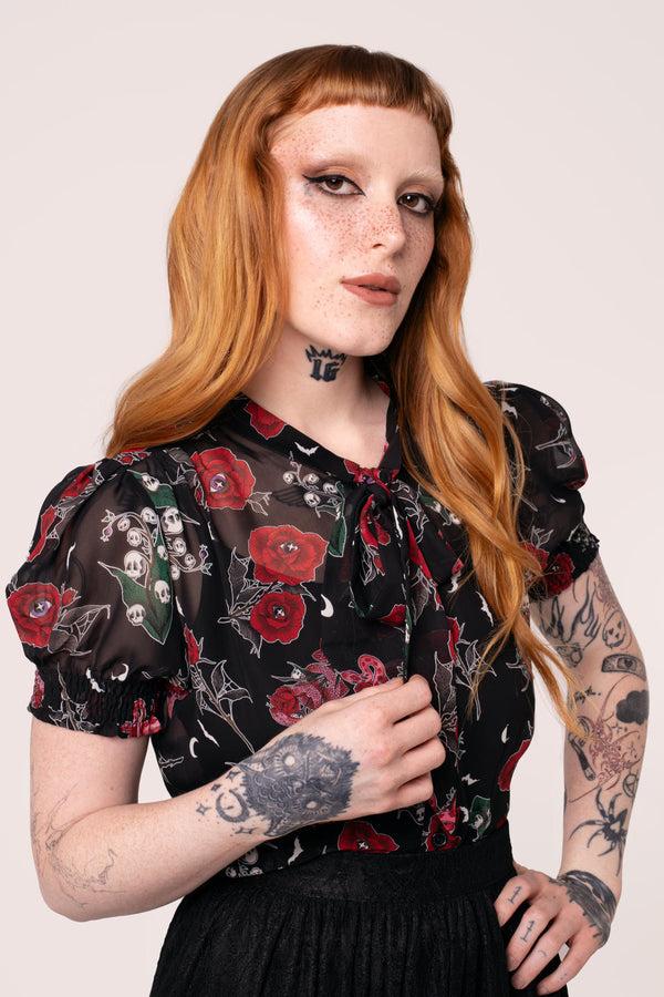 hell bunny Blooming Elle Blouse Black