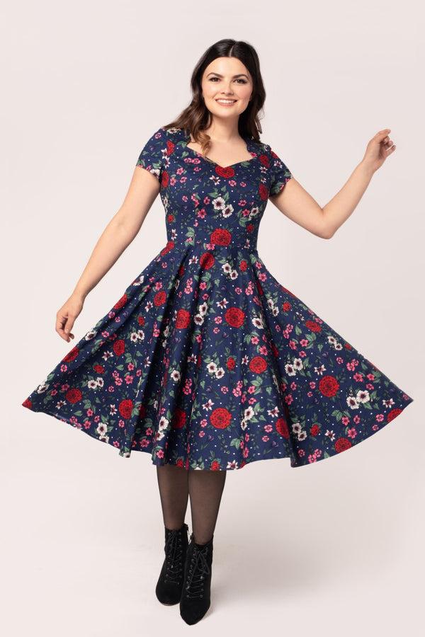 Hell Bunny Camellia Midi Dress Blue