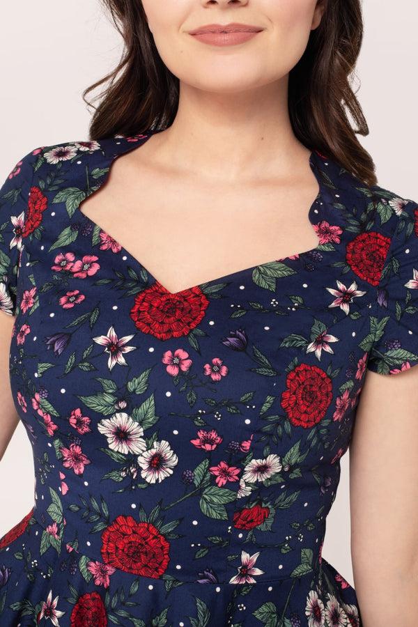 Hell Bunny Camellia Midi Dress Blue