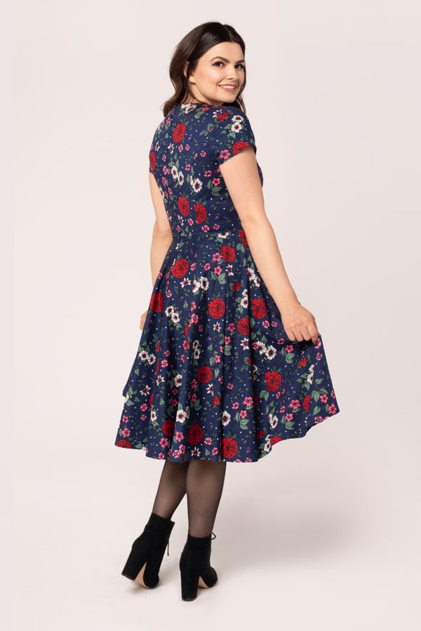 Hell Bunny Camellia Midi Dress Blue